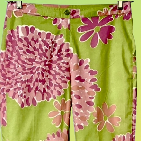 Lilly Pulitzer Green & Pink Floral Capris Pedal Pushers Women’s Size 8 EUC - Picture 3 of 6